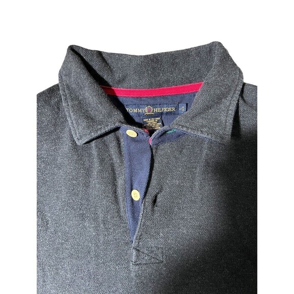 Tommy Hilfiger Polo Rugby Shirt Long Sleeve Logo Cotton Gray/Red/Navy  Large - Picture 5 of 8
